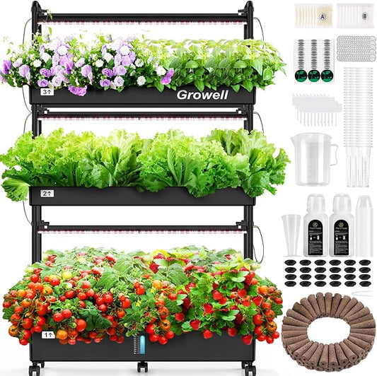 Hydroponics Growing System Kit, 90 Pods Vertical Indoor Garden with LED Grow Light, Auto Circulating Water System & WiFi Smart Plug, Indoor Gardening System for Vegetable Fruit Herb