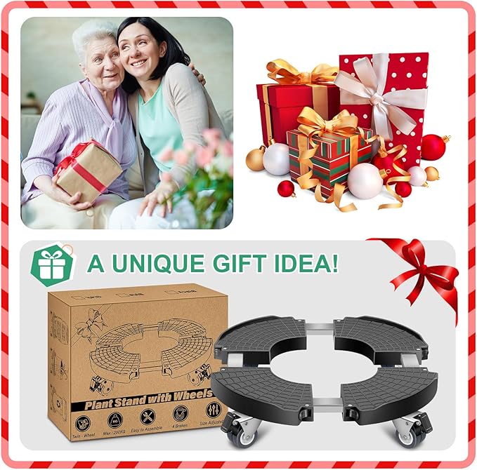 sanyi Plant Caddy with Wheels, 2 Pack 8-21" Adjustable Rolling Plant Stands with Wheels Heavy Duty Large Plant Potted Trolley Dolly Cart Garden Tower Pot Greenstalk Vertical Planter Umbrella Base