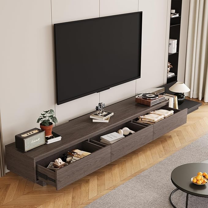 Mid-Century Modern Extendable TV Cabinet with 3 Drawers,Entertainment Center Adjustable from 78.7" to 130",TV Stand for Living Room,Black Walnut