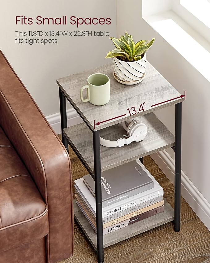 VASAGLE Side Table, Small End Table, Tall Nightstand for Living Room, Bedroom, Office, Bathroom, Greige and Classic Black ULET273B02