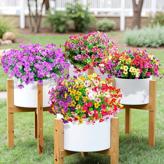 Artificial Flowers for Outdoors,Faux Flowers Daisy with Eucalyptus Leaves for Indoor Garden Home Decoration,UV Resistant Artificial Flower Fake Plants for Porch Patio, 12 Bundles (6 Multicolor)