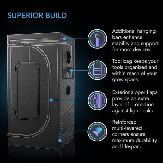 AC Infinity CLOUDLAB 866, Advance Grow Tent 5x5, Thickest 1" Poles, 2000D Mylar Canvas, Lab-Tested Highest Reflectivity, Largest Zipper Window, Controller Mount Plate, 60" x 60" x 80" Indoor Growing