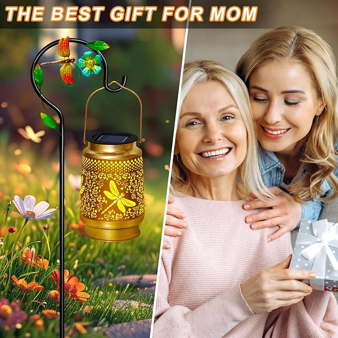 Dragonfly Solar Lanterns Outdoor Waterproof with Shepherd Hook,Hanging Solar Lights Garden Decor,Christmas Decorations Birthday Gifts for Women Grandma,Metal Decorative for Yard,Patio,Lawn,Pathway