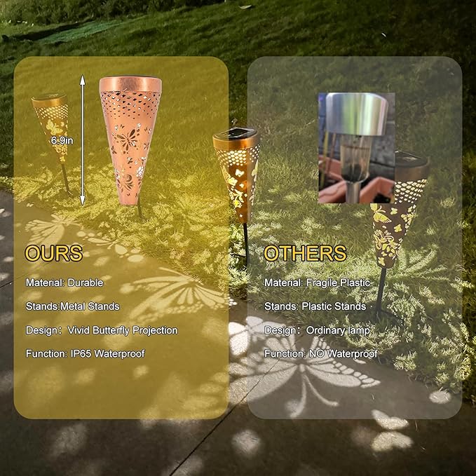 Butterfly gifts for women,2 Pack Solar pathway Lights Outdoor,Metal Garden decorations outdoor Lights with Patterns and Warm Light,Waterproof landscape lighting for Path Patio Backyard Walkway Yard