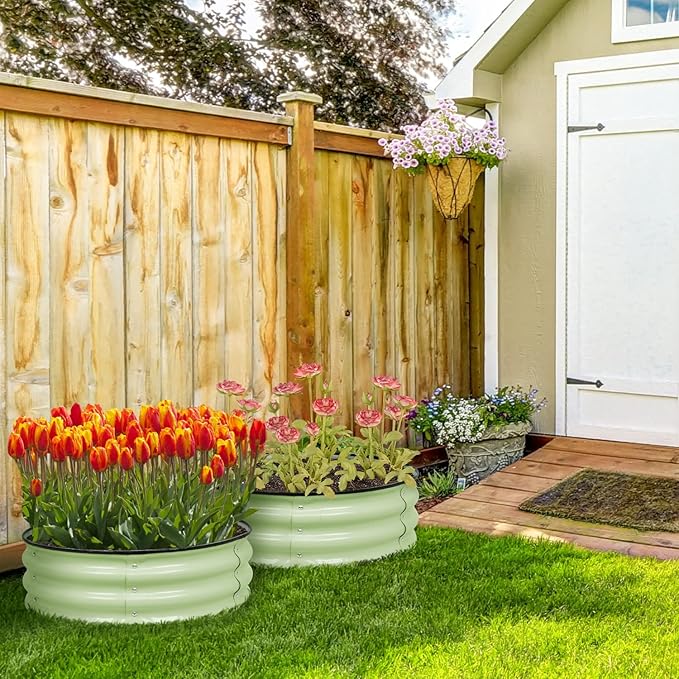 Aoodor 2 Pack 9" Tall 30" Metal Raised Garden Bed, Outdoor Planter Box and Raised Garden Kit for Vegetables, Flowers, Arugula and Herbs, Olive Green