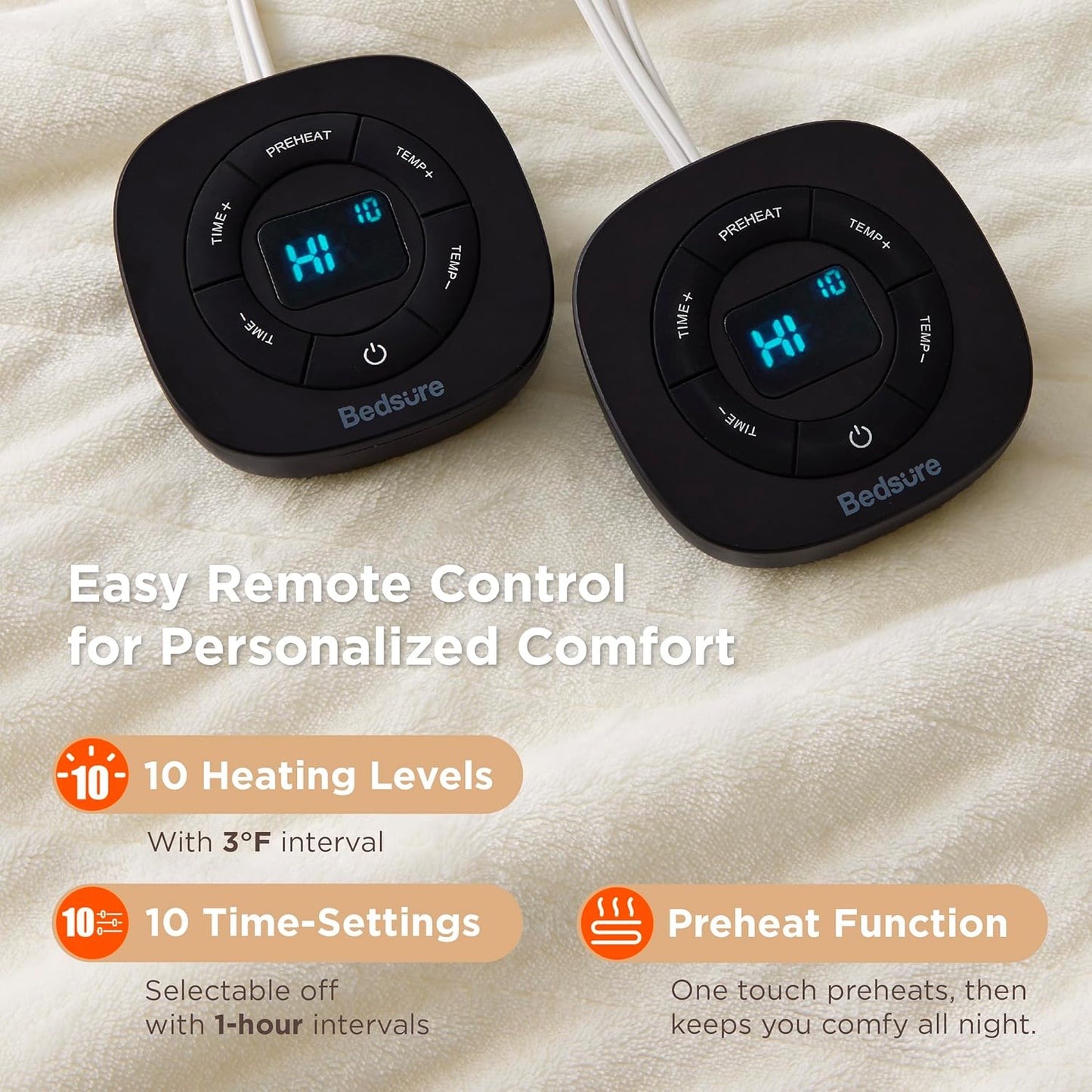 Bedsure Electric Blanket King Size - Dual Control Heated Blanket King Size, Fast Heating with 10 Time Settings & 10 Heat Settings, Warm Gift for Grandma (100x90 inches, Lvory)