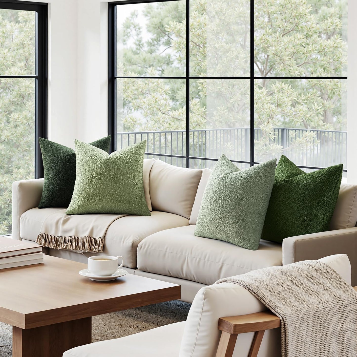 MIULEE Pack of 4 Christmas Decorative Sage Green Textured Boucle Throw Pillow Covers 20x20 Inch Forest Green Accent Solid Pillow Cases Soft Couch Cushion for Modern Farmhouse Boho Bed Room Home Decor