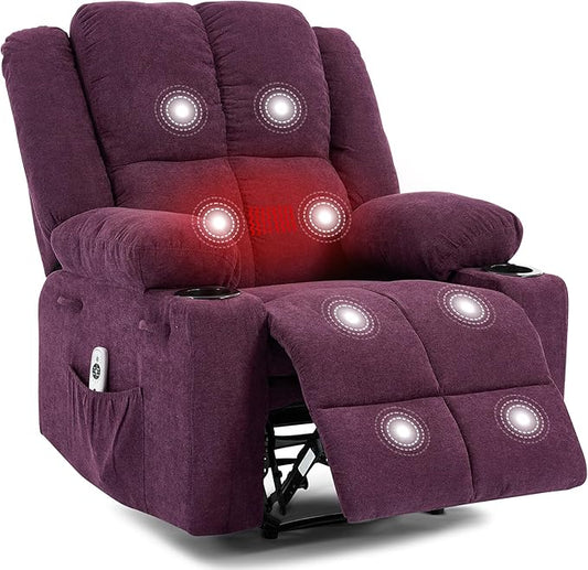 Manual Recliner Chair with Heating & Massage,Ergonomic Overstuffed Breathable Fabric Reclining Chair with Side Pockets,Q235 Steel Frame Lazy Boy Recliner Single Sofa for Living Room Bedroom