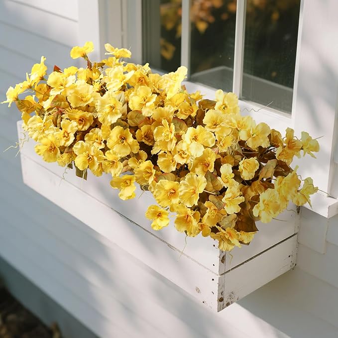 INSPRING Fake Fall Flowers Artificial Mums for Outdoors Autumn Decoration, Faux Silk Flowers Plants Realistic UV Resistant Tropical Flower Artificial for Outside Planter Patio (FYellow, 6 Bundles)