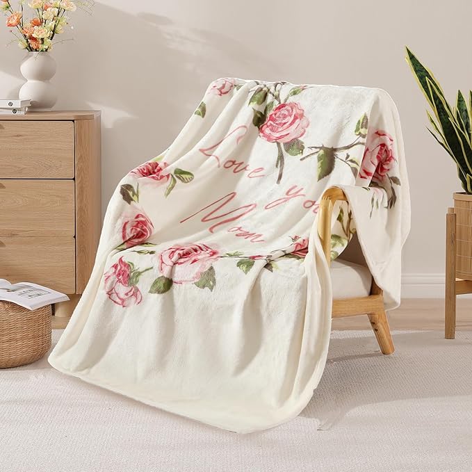 Geniospin Throw Blanket for Mom Birthday Gifts from Daughter Son, Dear Mom Blanket for Christmas, Super Soft Flannel Throw Blanket for Couch Bed Sofa, Warm and Cozy