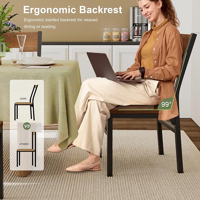 Feonase Dining Chairs Set of 6, Modern Kitchen Chairs with Ergonomic Backrest, MDF Board and Metal Legs, Dinner Chairs for Dining Room, Kitchen and Living Room, Walnut