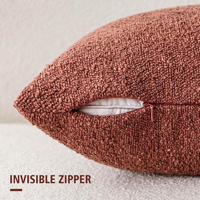 Foindtower Pack of 2, Decorative Textured Boucle Throw Pillow Covers Accent Solid Pillow Cases Soft Cozy Couch Cushion Case for Chair Sofa Bedroom Living Room Home Decor 16x16 Inch Orange Rust Red