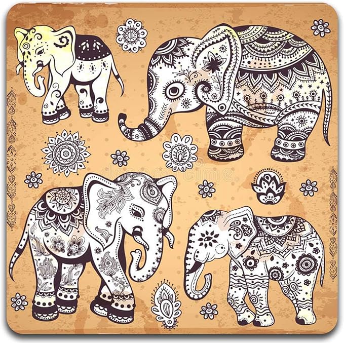 Personality Elephant Square Coaster Set - Made of Recycled Rubber - Set of 4
