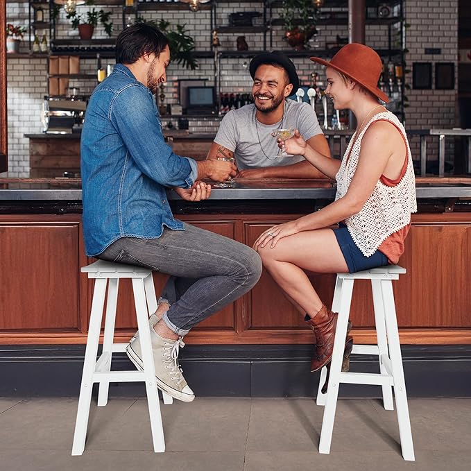 nalone 29 Inch Outdoor Bar Stool, HDPE Bar Chairs with Footrest, Weather Resistant Waterproof Bar Stools Outside Bar Height Stools for Bar, Kitchen Counter, Yard, Balcony(White, 29'' Barstools)