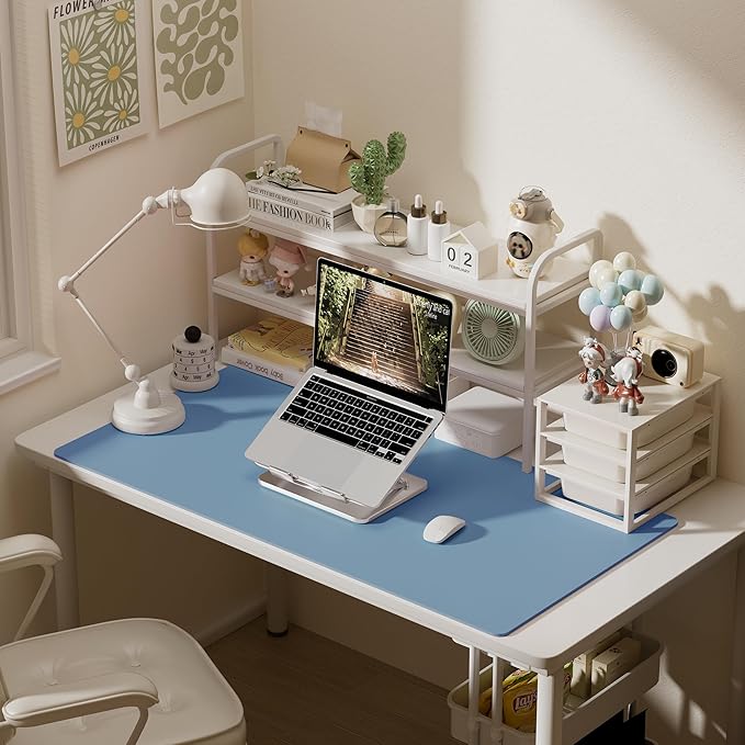 Aothia Faux Leather Desk Mat – Large Mouse Pad, Non-Slip PU Leather Blotter, Waterproof Writing Surface for Office and Home (Denim Blue, 47.2" x 23.6")