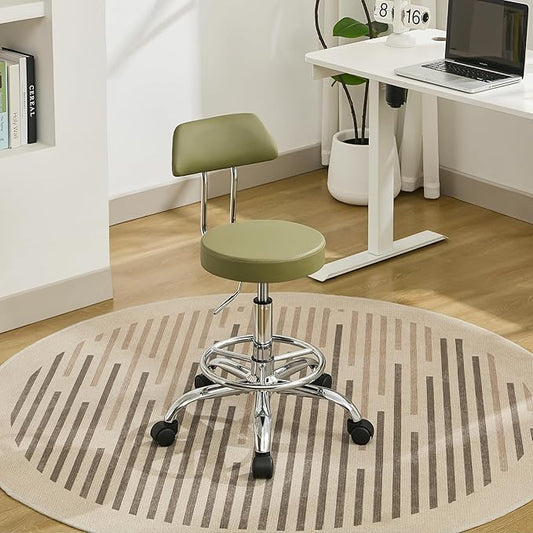 Drafting Chair (Work Stool with Back)(Swivel Shop Stool 19.5"-26.6") Adjustable Height and Footrest Ergonomic Office Chair (Green)