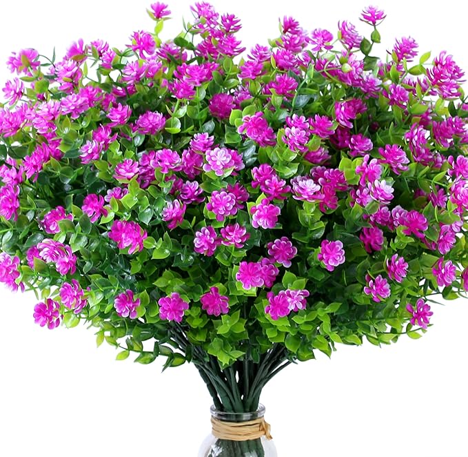 SITUMEIZI 8 Bundles Artificial Flowers Outdoor Fake Flower Plastic UV Resistant Shrubs Greenery Plants Hanging Decorations Garden Porch Window Box Farmhouse Outside Summer Indoor Decor(Fuchsia)