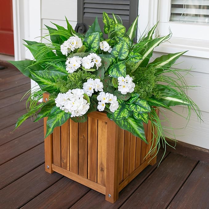 10 Bundles Artificial Greenery Plants & Flowers for Outdoor UV Resistant Fake Plants Plastic Leaves with Stems for Outside Garden Porch Decor (Mixed-White)