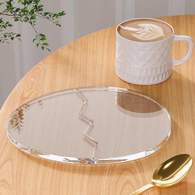 Acrylic Coaster Decorative Plates,Office Desk Accessories, Clear Dinosaur Egg Shape Coffee Cup Decor, Perfect for Tabletop Protection and Display.