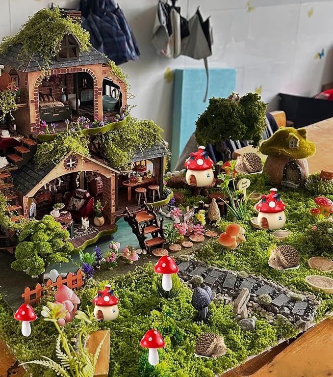 8 Pieces Fairy Garden Houses Mushroom Decor Accessories,Mini Resin Animals,Garden Kit for Kids