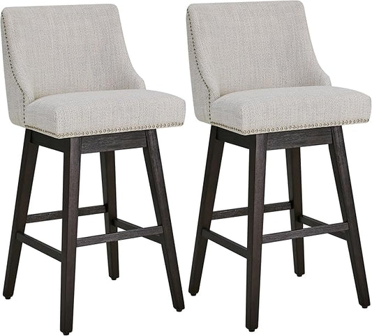 CHITA Counter Height Swivel Bar Stools Set of 2, FSC Certified Upholstered Counter Stools, Modern Swivel Barstools with Wood Legs for Kitchen Island, 30" Seat Height, Fabric in Ivory