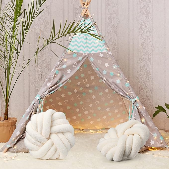 Marsui 2 Pieces Knot Ball Pillows 14 x 14 Inch Decorative Pillow for Couch Bedroom Plush Throw Knot Pillow Soft Handmade Chair Cushion for Living Room Car Decorations(Beige)