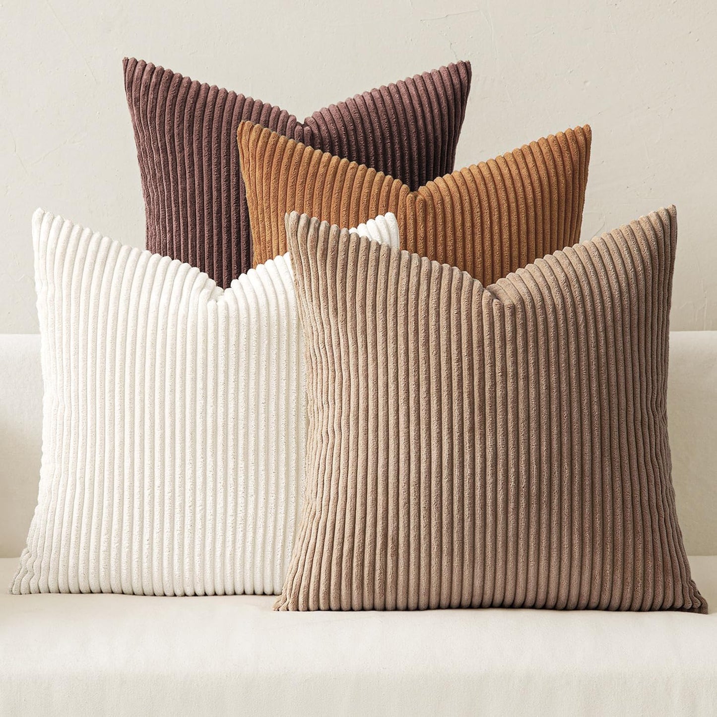 MIULEE Boho Farmhouse Fall Throw Pillow Covers 18x18 Inch Set of 4 Rustic Mordern Neutral Cushion Covers Soft Corduroy Nordic Home Decor for Couch Bed Sofa Living Room Brown