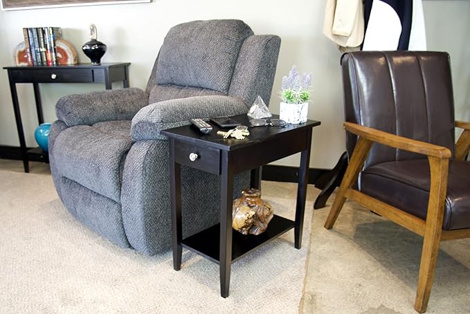 2-Tier Solid Acacia Recliner Table w/Drawer