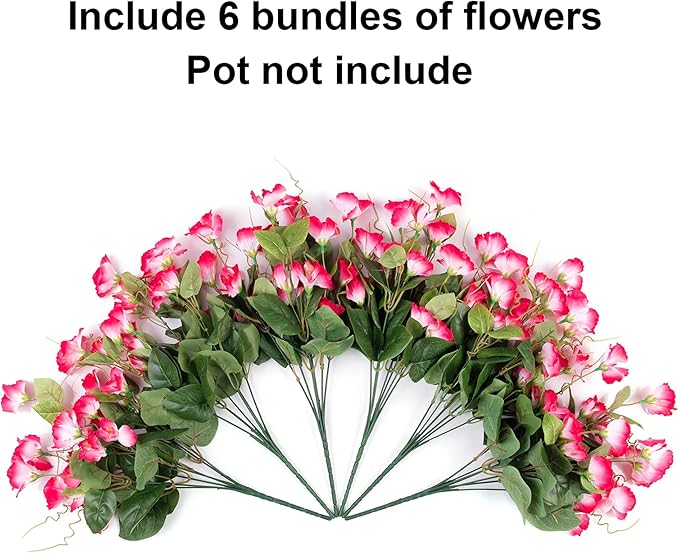 Fake Hibiscus Artificial Flowers for Outdoors Spring Summer Decoration, 6 Bundles Silk Pink Hibiscus Flowers Bouquet UV Resistant Look Real Faux Plants for Outside Planter Front Door Porch Balcony