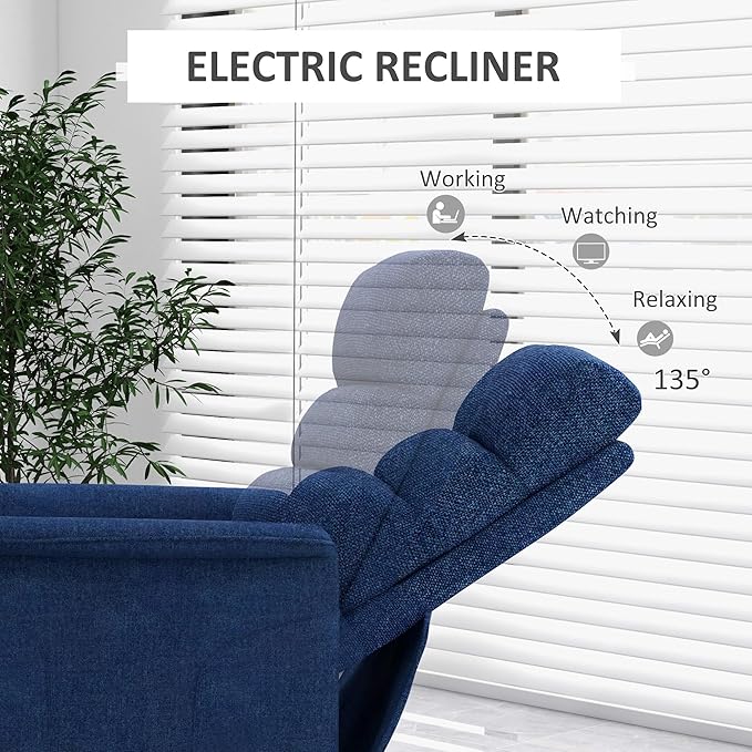 HOMCOM Power Lift Recliner Chair for Elderly, Easy Assembly, Fabric Lift Chair for Adults, Recliner Sofa with Remote Control, Side Pockets for Living Room, Dark Blue