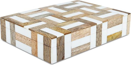 Handicrafts Home Decorative Storage Box, Keepsake Holder & Gift Box or Decorative Accent, Home decor, Jewelry Organizer, Made with Wood & Resin Inlay, Handmade Marquet Chase Collection-5X7X1.5 in