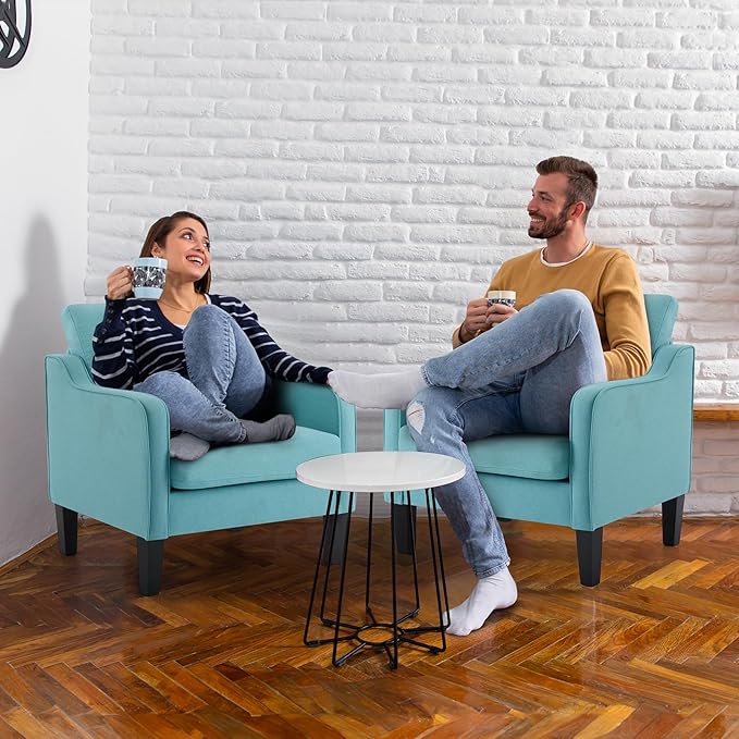 VINGLI Accent Chairs Set of 2 Living Room Chairs Teal Blue Reading Chair for Bedroom Scooped Arm Chair Mid Century Modern Accent Chairs Upholstered Comfy Chair for Apartment, Waiting Room