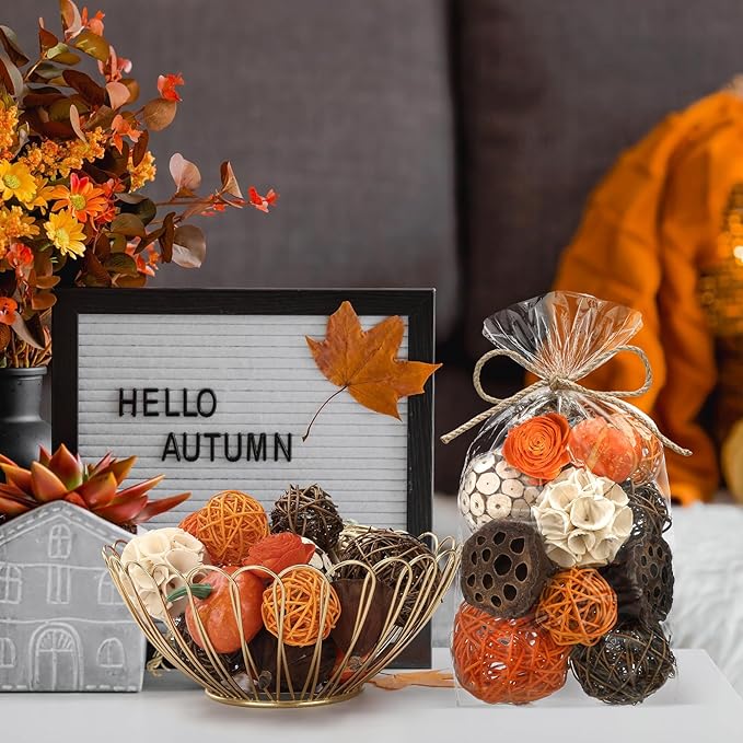 Riceshoot 2 Pack Decorative Balls Potpourri Bowl Filler Decor Natural Vase Bowl Filler Assorted Spherical Rattan Twigs Wicker Balls Cotton for Home Centerpiece(Orange)