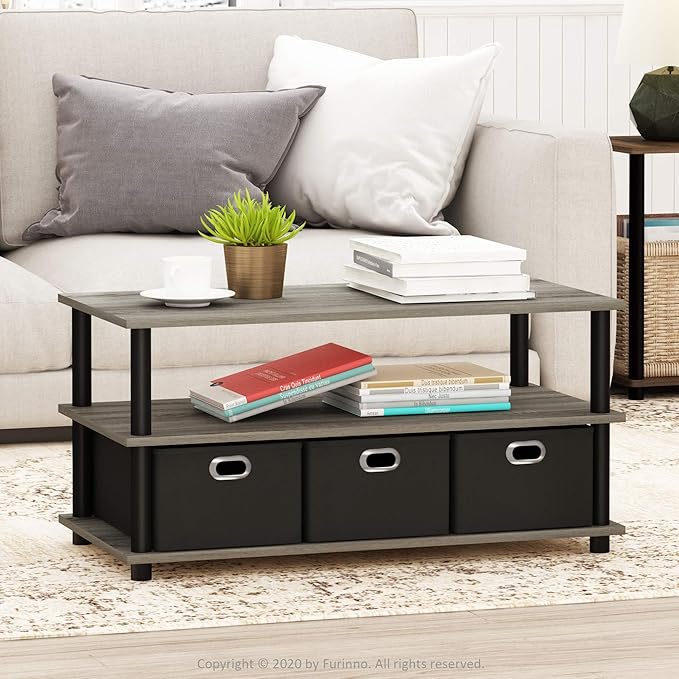 FURINNO Turn-N-Tube Coffee Table, 31.22D x 15.5W x 15.8H in, French Oak Grey/Black/Black