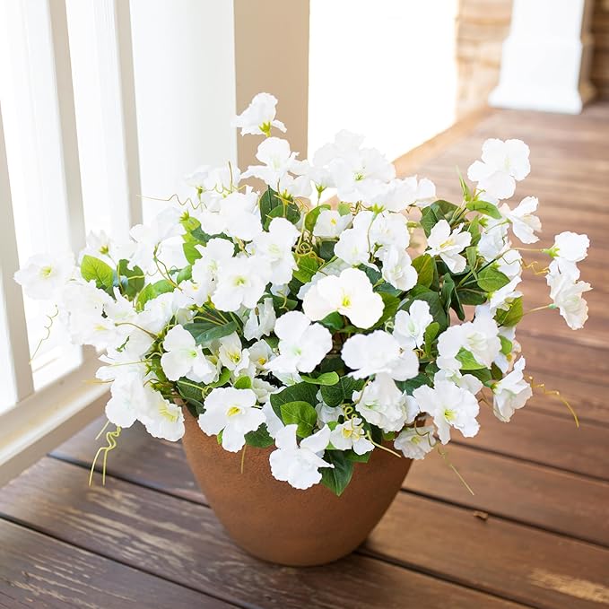 Fake Hibiscus Artificial Flowers for Outdoors Spring Summer Decoration, 6 Bundles Silk White Hibiscus Flowers Bouquet UV Resistant Look Real Faux Plants for Outside Planter Front Door Porch Balcony