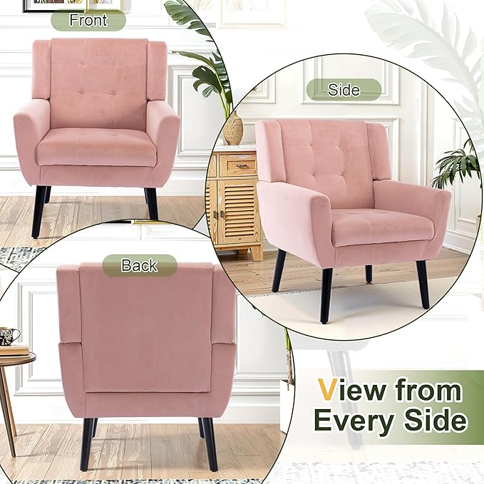 NicBex Modern Accent Chair for Living Room Upholstered Foam Filled Living Room Chairs with Metal Legs Velvet Cozy Lounge Armchair for Living Room Bedroom,Pink