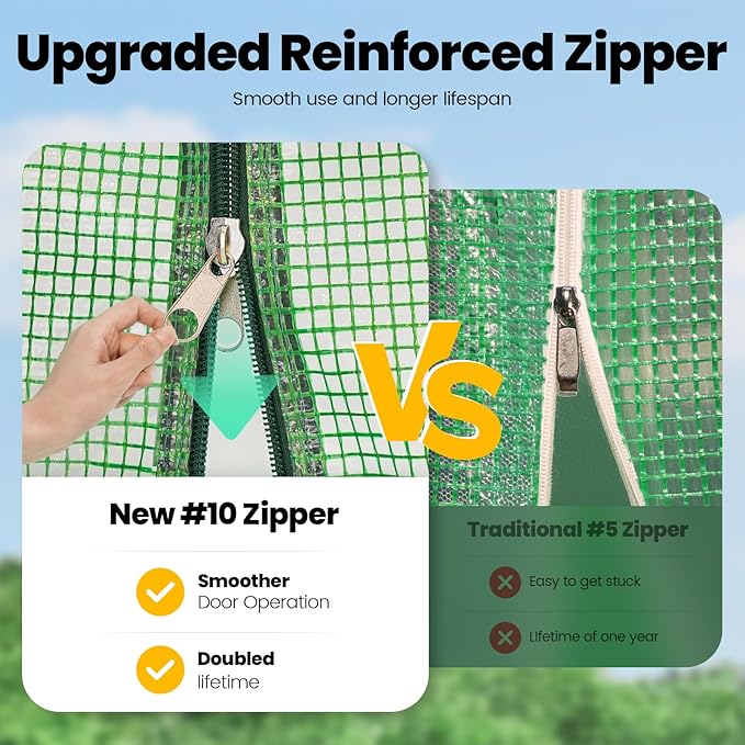 KING BIRD Premium 25x10x6.6FT Greenhouse for Outdoors, Large Walk-in Heavy Duty Galvanized Steel Frame, Mesh Door Screen Window Upgraded Zipper Tunnel Hoop for Garden Plant Winter, Green