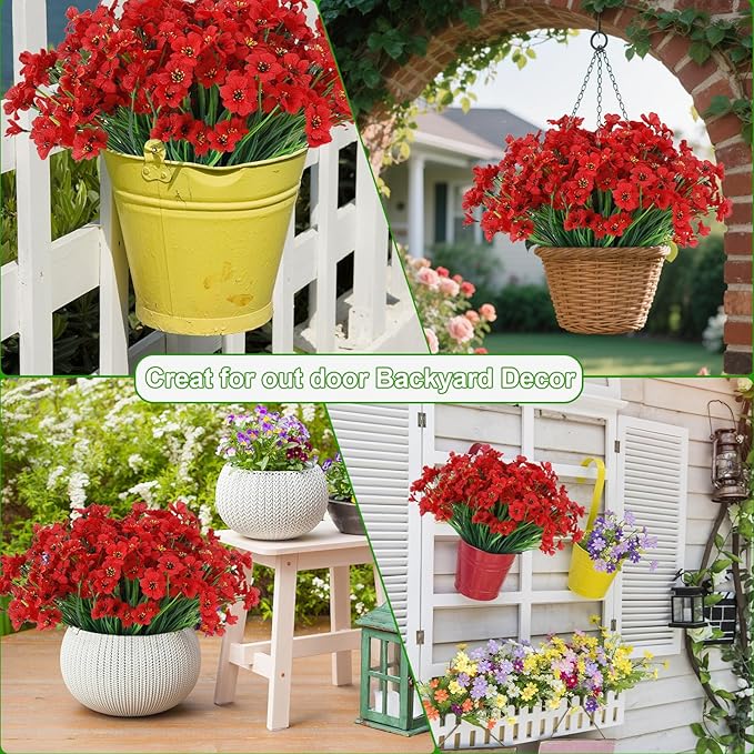 20 Bundles Artificial Flowers for Outdoors or Indoor Garden Home Decoration,No Fade Fake Flowers Faux Plants for Decoration Hanging Planters,Porch Window Box Garden Wedding Farmhouse Fake Plants