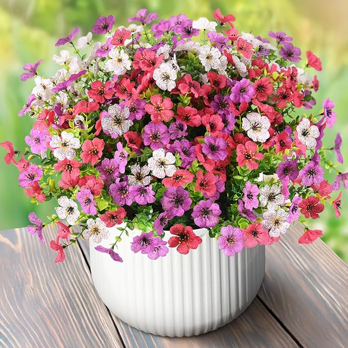Artificial Flowers Faux Plants Outdoor Fake Flowers Spring Decor,12 Bundles Realistic Plastic Plant Colorful Daisy UV Resistant for Porch Patio Home Yard Garden Window Box Pot Planters
