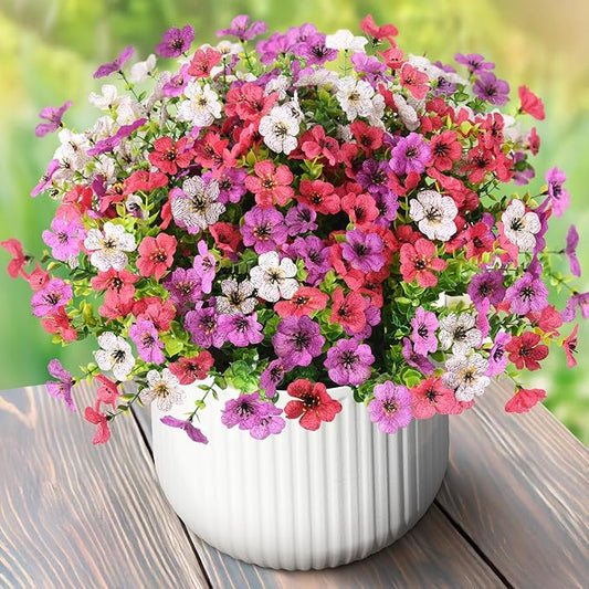 Artificial Flowers Faux Plants Outdoor Fake Flowers Spring Decor,12 Bundles Realistic Plastic Plant Colorful Daisy UV Resistant for Porch Patio Home Yard Garden Window Box Pot Planters