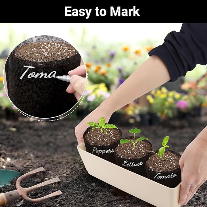 Black Plant Grow Bags, Pack of 100 7.5x7.5 Breathable Non-Woven Fabric Grow Bags for Planting Seedling Pots 1 Gallon Plant Pots