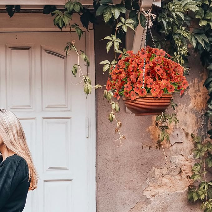 15 Bundles Artificial Flowers UV Resistant Outdoor Plants No Fade Faux Plastic Shrubs Fake Silk Flowers Window Box Garden Porch Home Decoration(Orange)