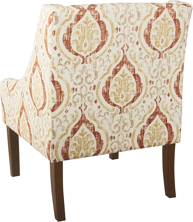 Homepop Home Decor | Upholstered Classic Swoop Arm Accent Chair | Accent Chairs for Living Room & Bedroom | Decorative Home Furniture,Orange and Cream Medallion