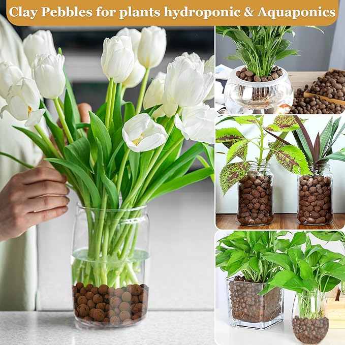 16 LBS Natural Leca Clay Pebbles for Plants- 4-16mm Expanded Clay Leca Balls for Indoor Plants, Hydroton Clay Pebbles for Plants Hydroponic & Aquaponics Growing, Orchids, Drainage, Terrarium