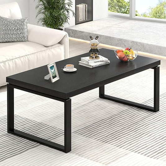EXCEFUR Black Coffee Table, Modern Rustic Center Table for Living Room, Industrial Rectangle Cocktail Tea Table for Home Office, 47 Inch