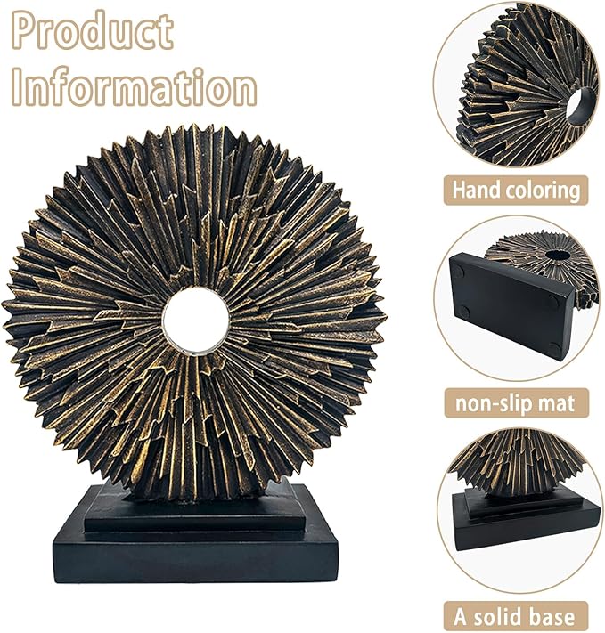 aboxoo Abstract Staute,Modern Decorative Home Decor,Office Desk Sculpture for Men,Creative Round Line Ornament for Bookshelf,Bedroom,Desktop,Dining Table(Copper Black)