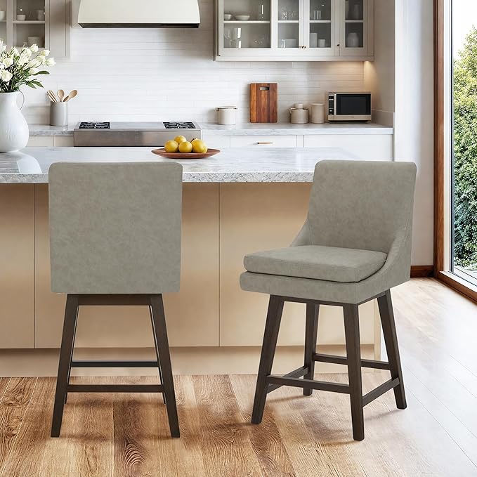 CHITA Counter Height Swivel Barstool with Back Set of 2, FSC Certified Upholstered Faux Leather Swivel Bar Stool, 26.8" H Seat Height, PU Leather in Stone Gray