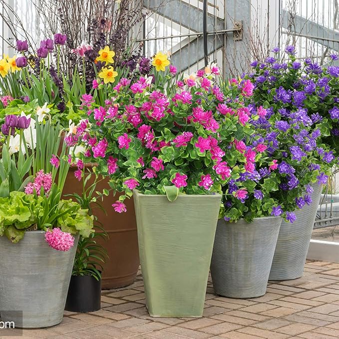 Artificial Flowers, Fake Artificial Greenery UV Resistant No Fade Faux Plastic Plants for Wedding Bridle Bouquet Indoor Outdoor Home Garden Kitchen Office Table Vase 6PCS (Purple)