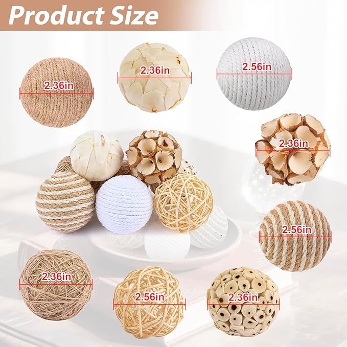 Set of 8 Decorative Balls for Bowls，2.36 inch Wicker Rattan Balls Decorative Orbs，vase fillers for centerpieces，Bowl fillers for Home Decor (8)