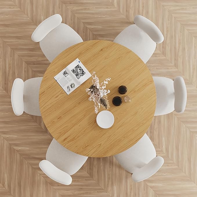 Casaphoria 52" Dining Table, Modern Kitchen Table for 4-6, Farmhouse Style with Round Top & Wicker Base, Easy Assembly for Living Room, Kitchen, Natural Wood